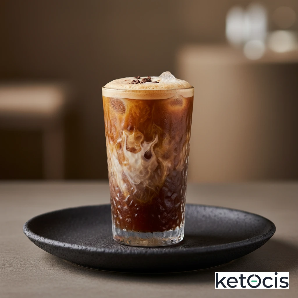 Café americano frío batido con hielo y un chorrito de leche de almendras