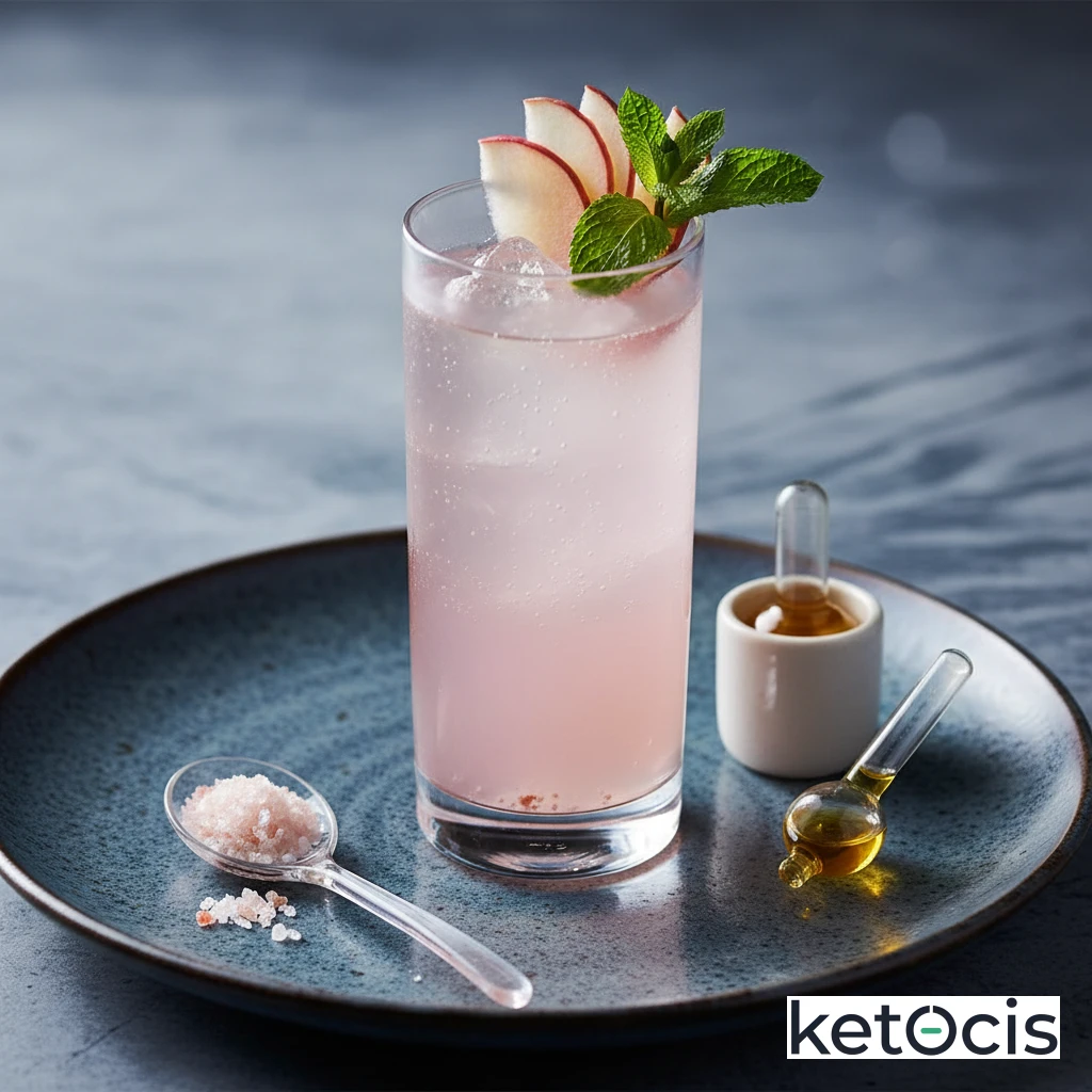 Bebida hidratante de agua con sal rosa del himalaya y vinagre de sidra