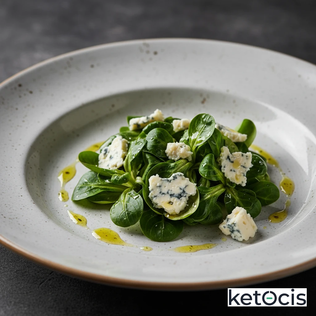 Canónigos frescos aliñados con aceite de nuez y queso roquefort