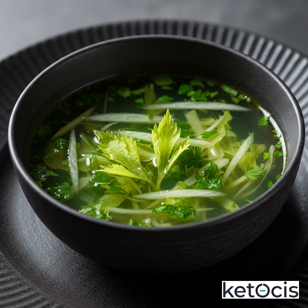 Caldo de repollo verde hojas de apio y perejil picado