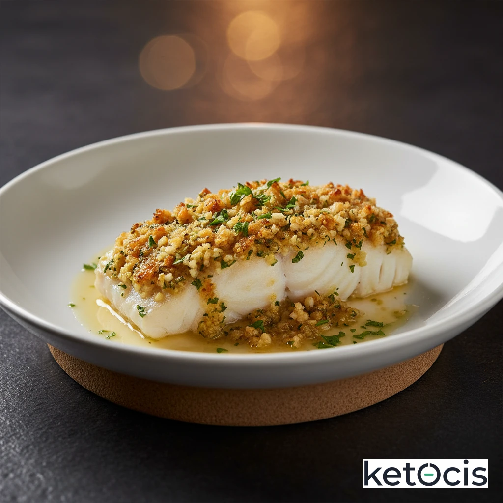 Lomo de bacalao fresco al horno con costra de ajo y perejil picado
