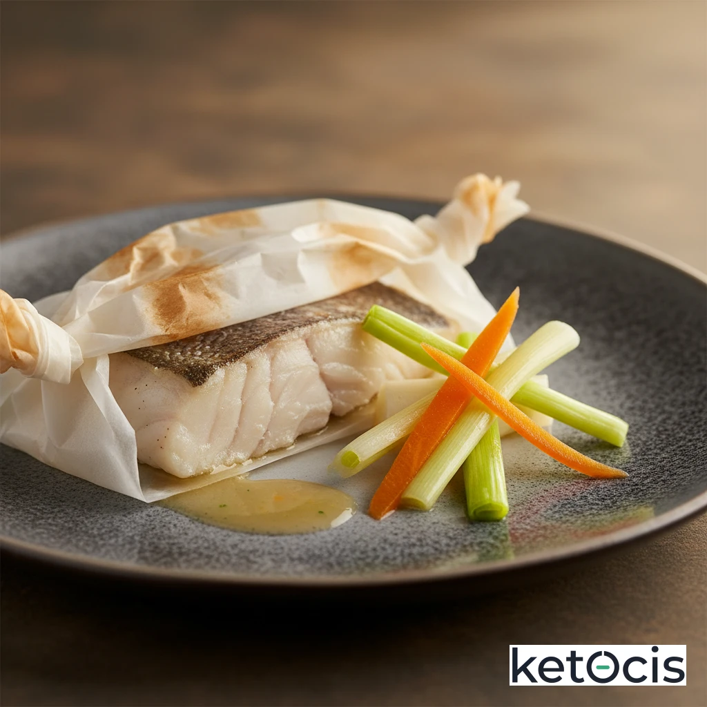 Filete de mero al papillote con puerros tiernos y zanahoria falsa