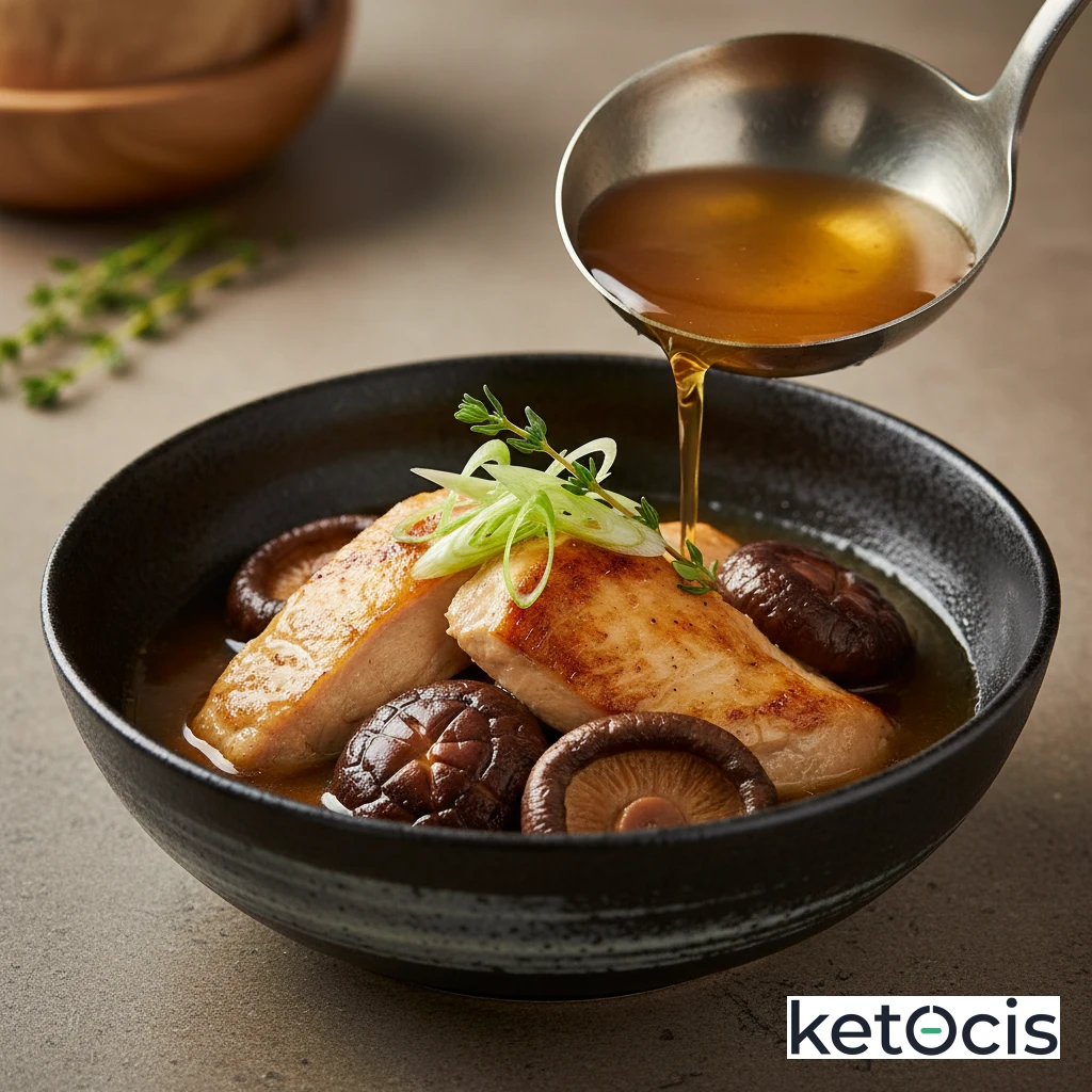 Estofado de pollo de corral con setas shiitake y caldo claro