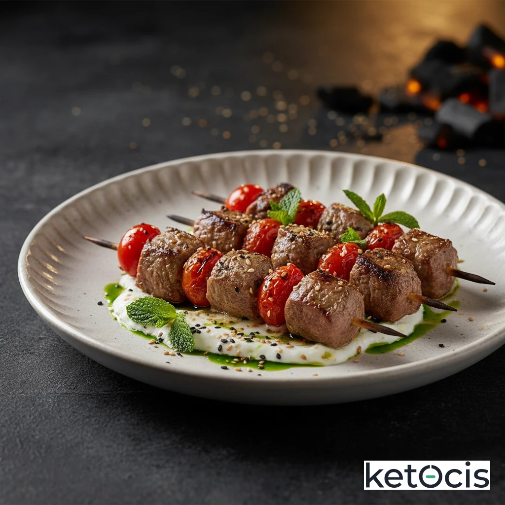 Brochetas de ternera marinadas en yogur y asadas al carbón