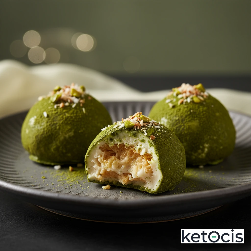 Bombones cetogénicos crujientes de manteca de coco y té matcha