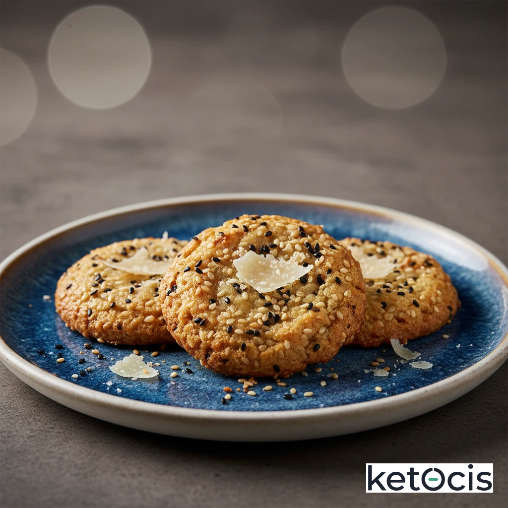 Galletas keto de semillas de sésamo tostado y queso parmesano