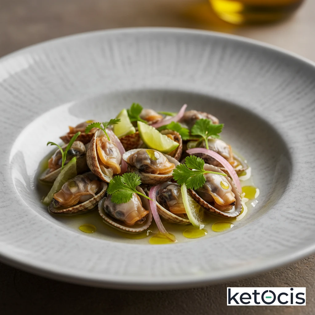 Ceviche de berberechos frescos al natural con zumo de lima