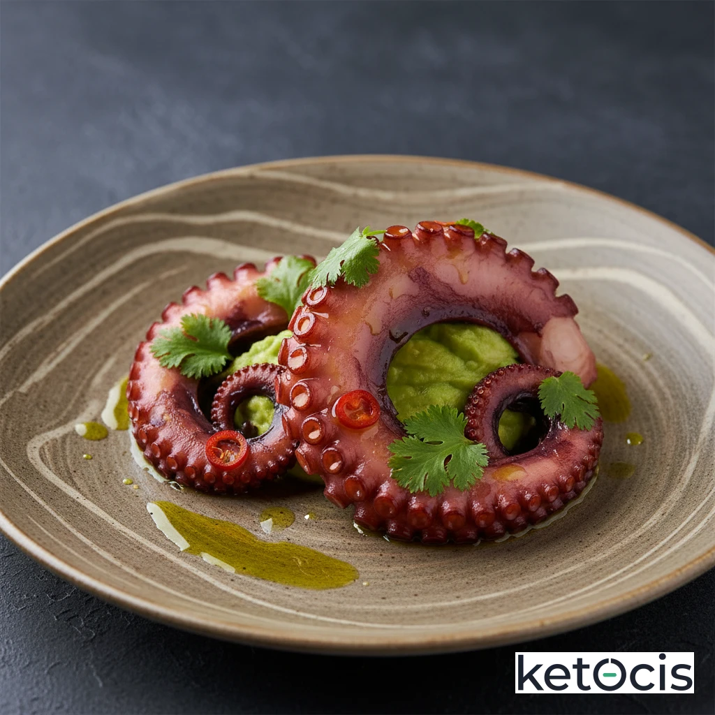Pulpo hervido tradicional aliñado con aceite de aguacate