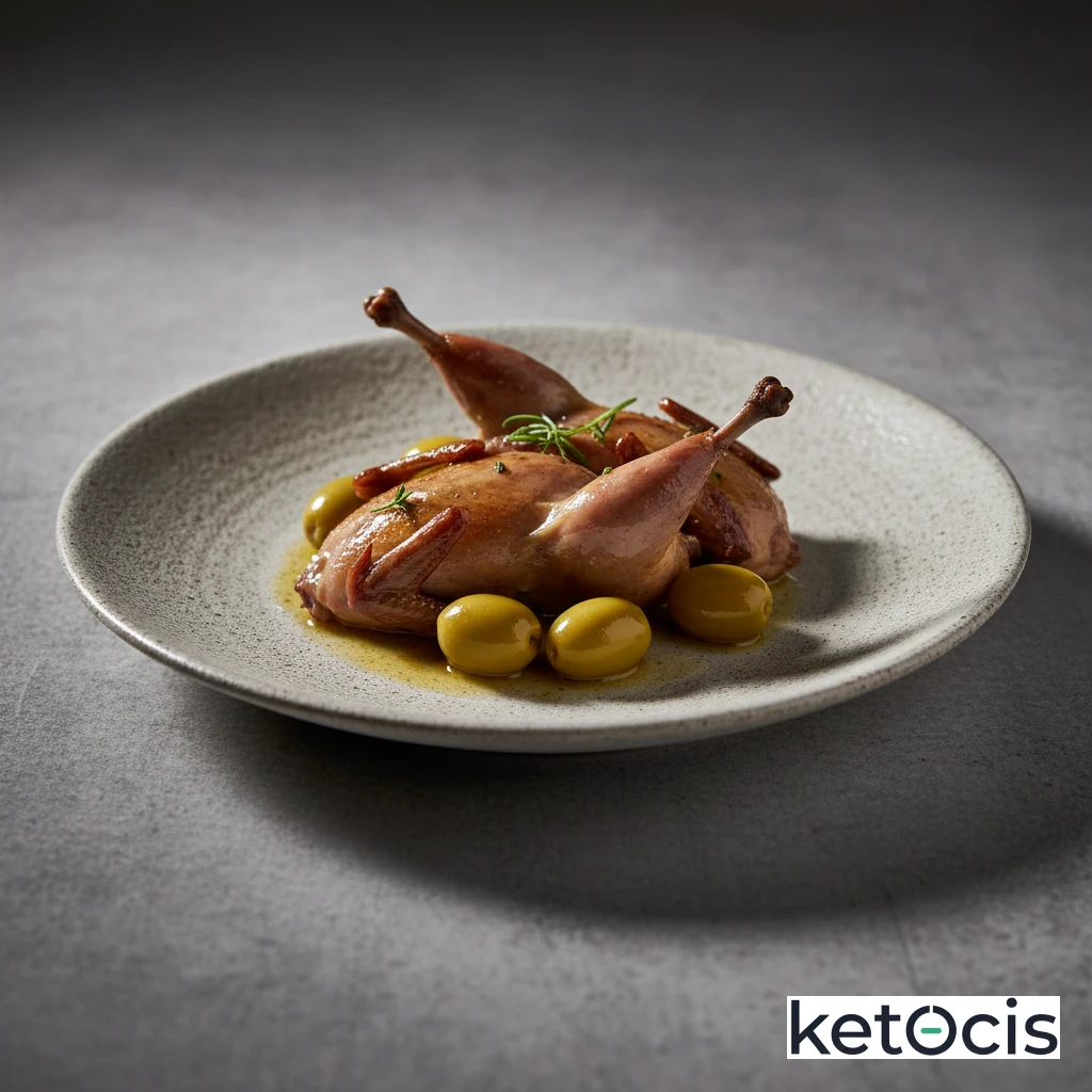 Codornices estofadas a fuego lento con aceitunas verdes naturales