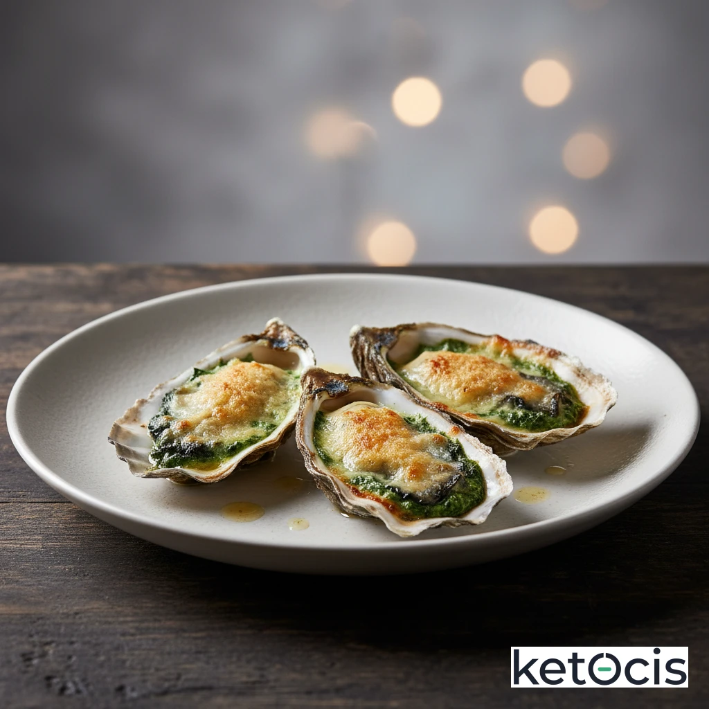 Ostras gratinadas con crema de espinacas y queso parmesano