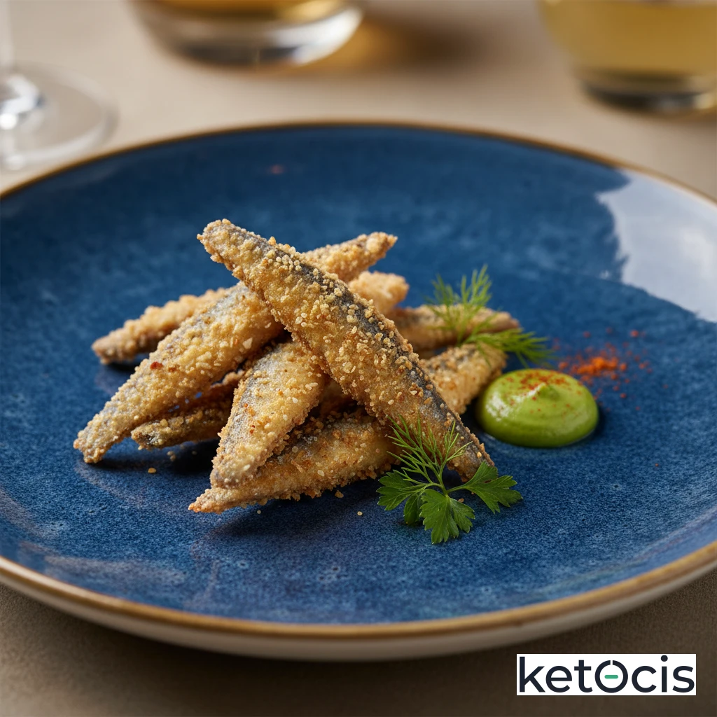 Anchoas frescas rebozadas en harina de almendra y fritas