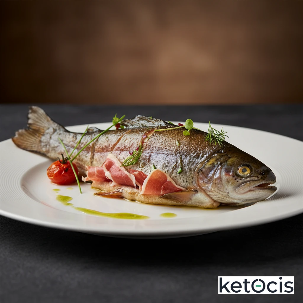 Trucha de río rellena de jamón serrano y asada al horno