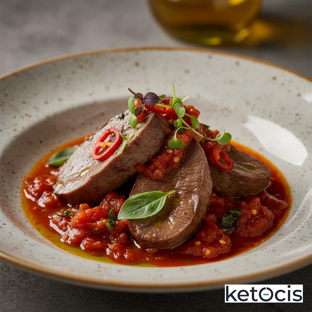 Lengua de vaca estofada en salsa de tomate natural picante