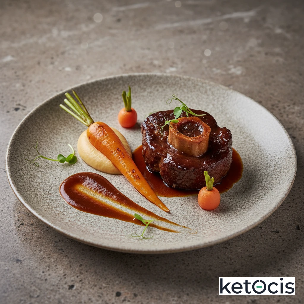 Rabo de toro estofado a fuego muy lento con zanahoria falsa