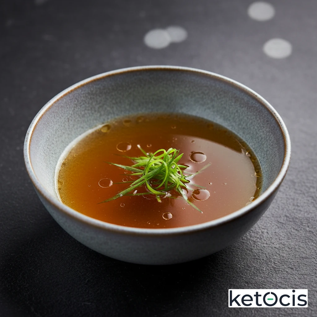 Sopa clara de rabo de toro colada y servida con cebolleta