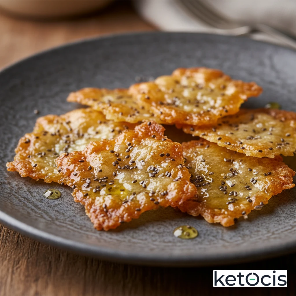 Crackers crujientes de queso parmesano fundido y semillas de chía