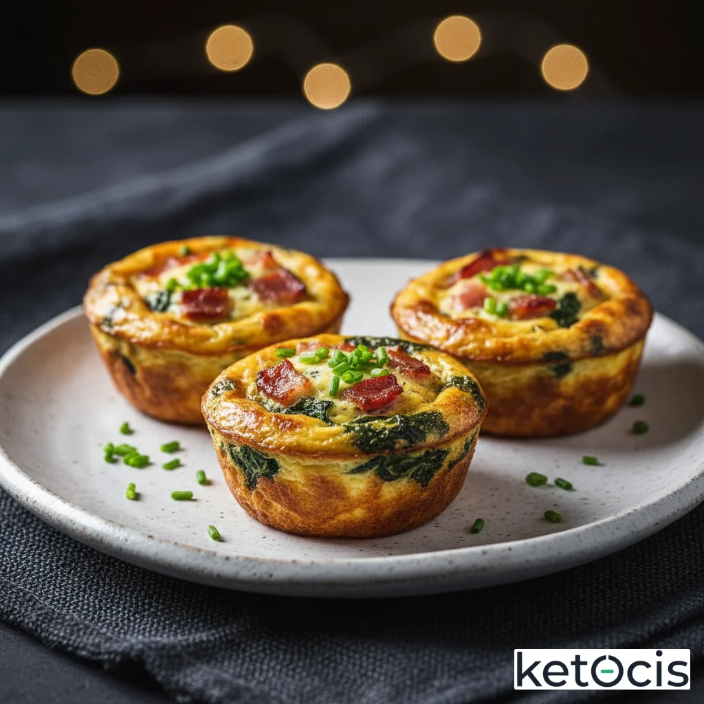 Mini quiches keto sin base de masa cocinados al horno en moldes de silicona