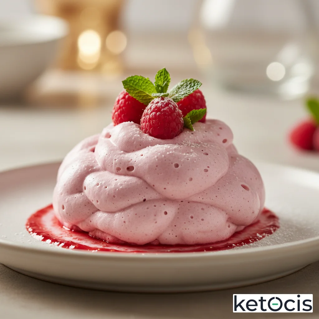 Mousse de frambuesa silvestre batida enérgicamente con claras a punto de nieve