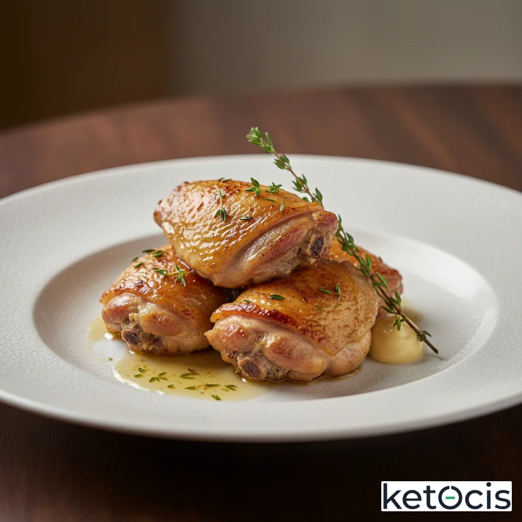 Muslos de pollo confitados lentamente en grasa de pato con tomillo