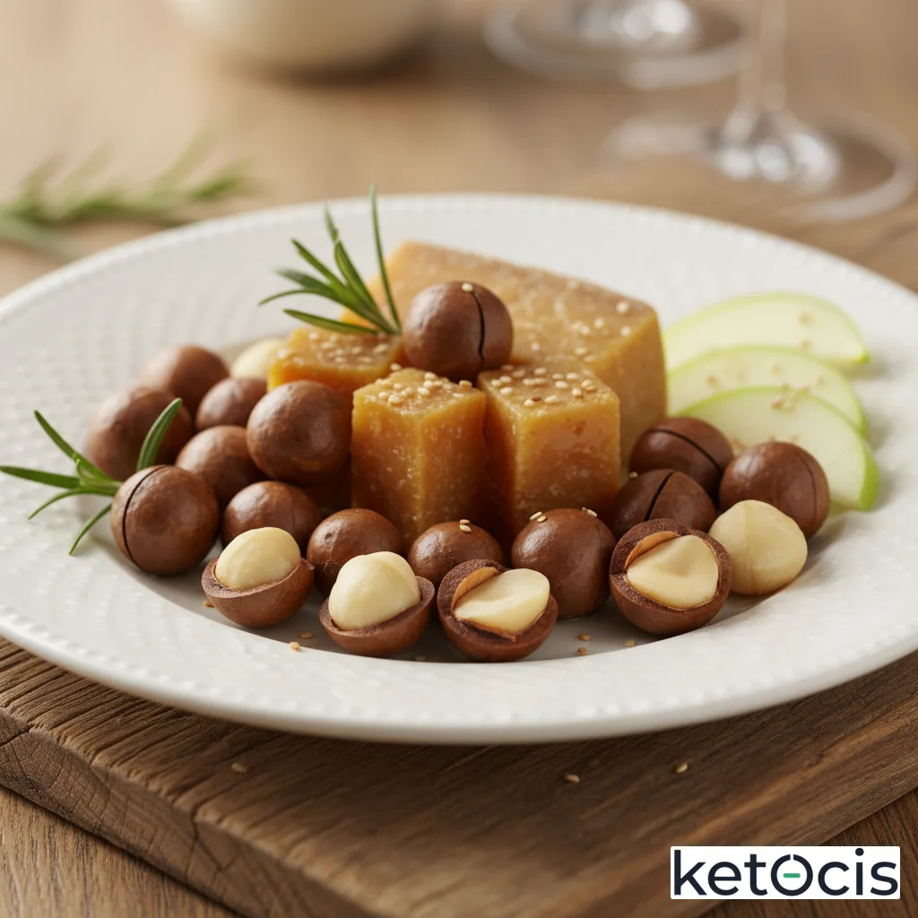 Nueces de macadamia enteras al natural con dados de queso gouda