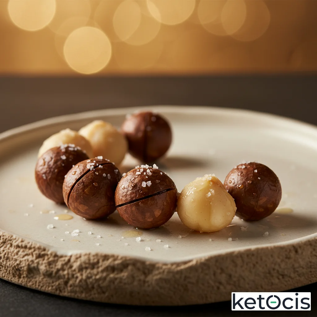 Nueces de macadamia enteras horneadas a baja temperatura con sal marina