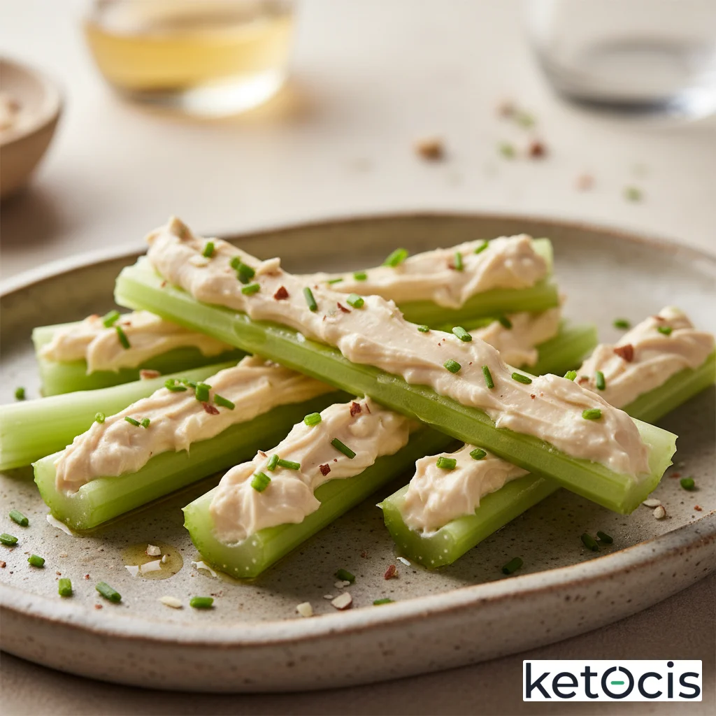Palitos de apio verde crudo muy crujiente untados con crema de almendras