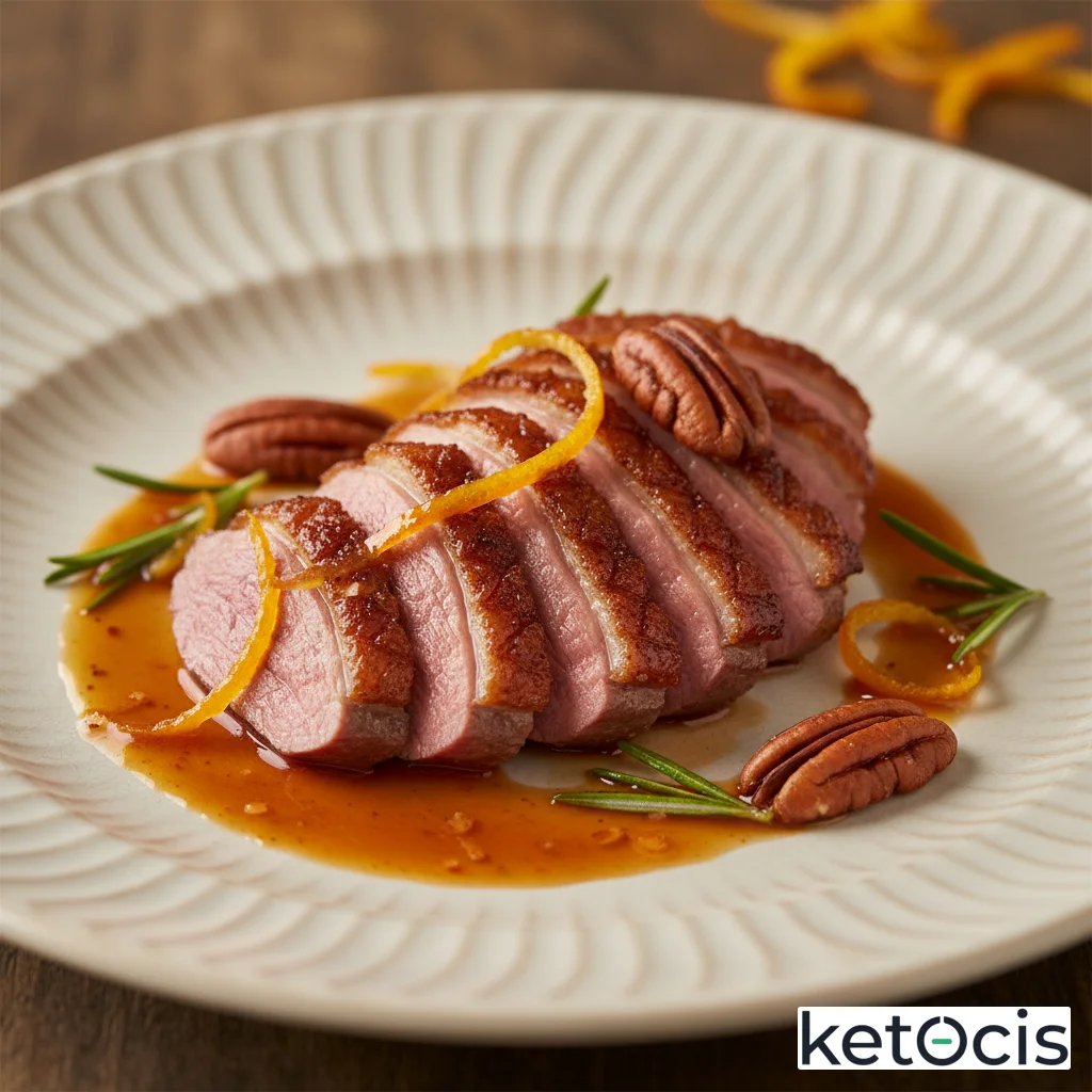 Pato a la naranja keto elaborado con extracto y eritritol