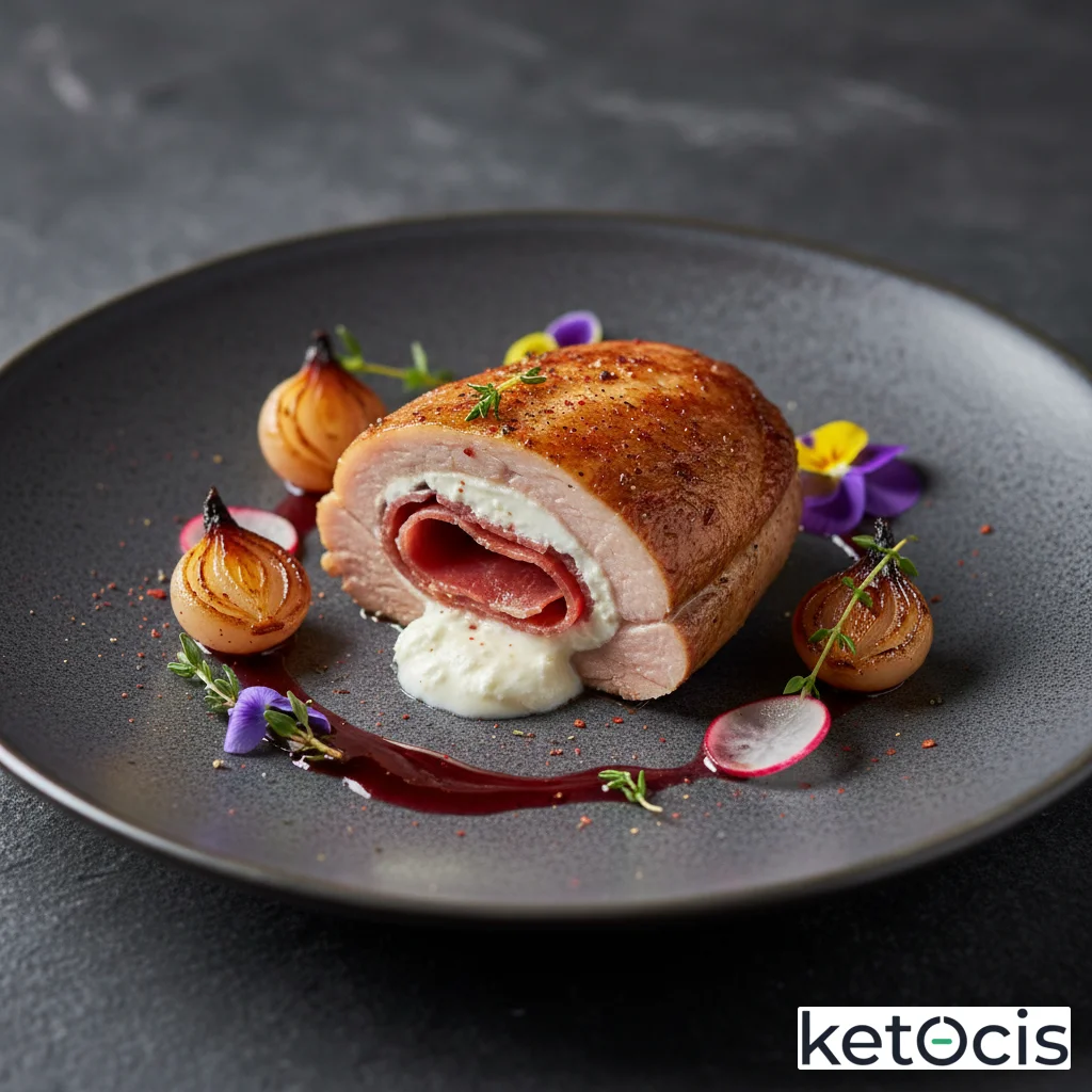 Pechuga de pintada rellena de jamón serrano y queso mascarpone