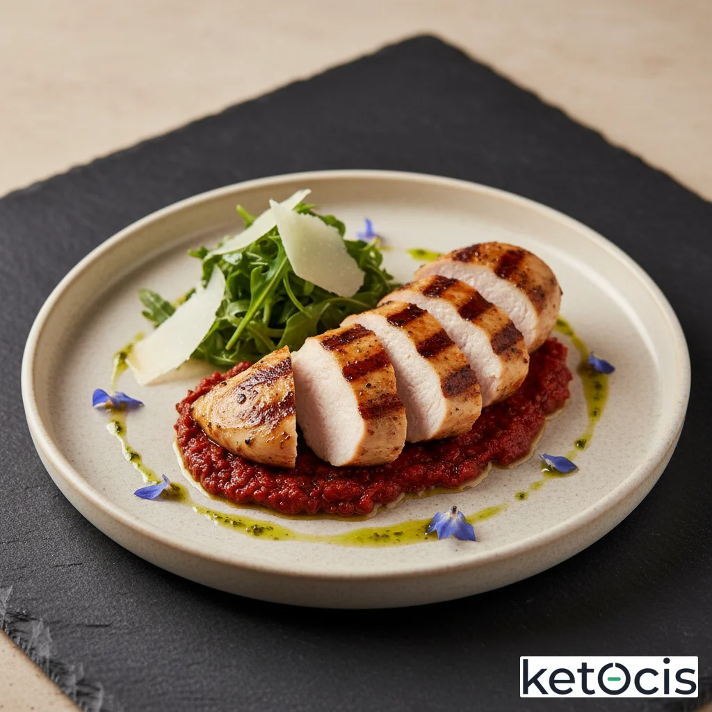 Pechuga de pollo de corral a la plancha con pesto rojo de tomates secos