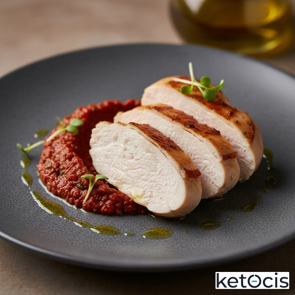 Pechuga de pollo de corral con corte elegante y pesto rojo casero