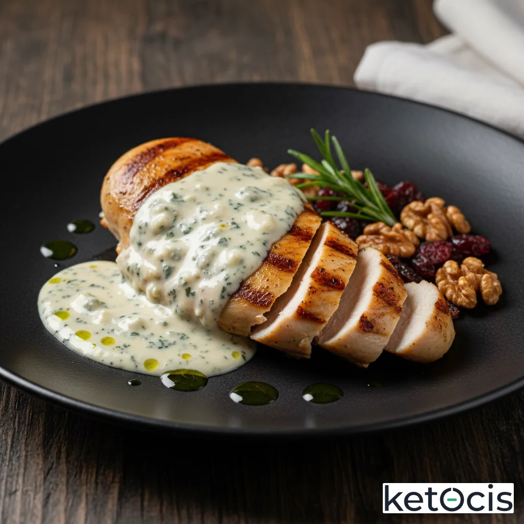 Pechuga de pollo fileteada a la plancha con salsa de queso azul