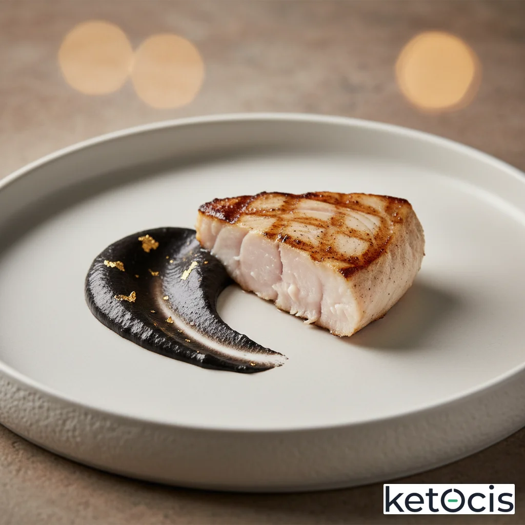 Pez espada a la plancha con corte elegante y mayonesa de ajo negro
