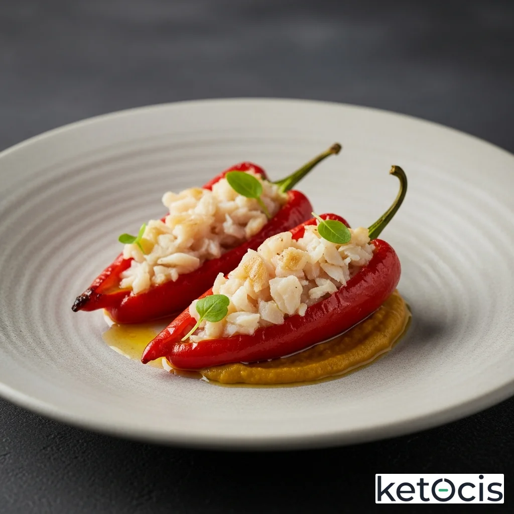 Pimientos de piquillo asados rellenos de bacalao desmigado