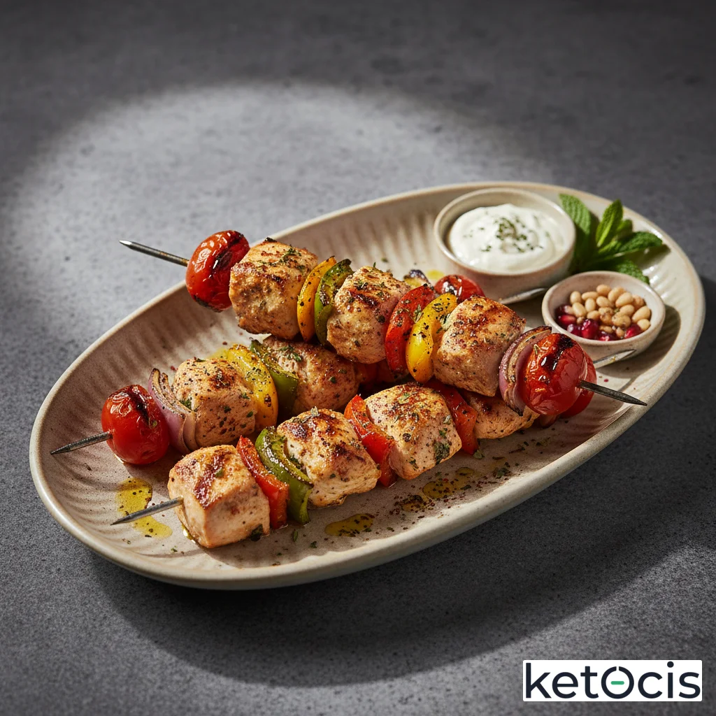 Pinchos morunos de pollo adobados con especias árabes a la parrilla
