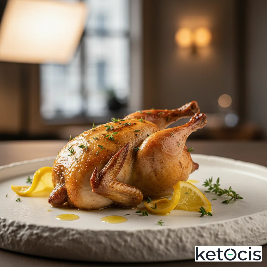 Pollo picantón asado entero con tomillo y limón encurtido
