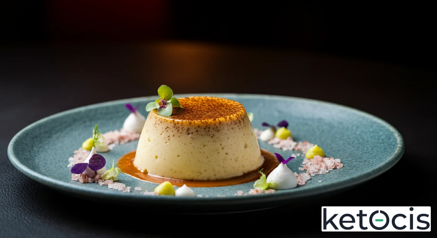 Pudín de aguacate y cacao espeso servido con escamas de sal marina