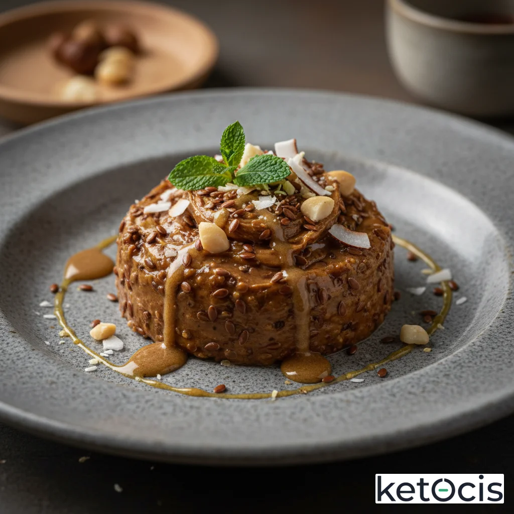 Pudín keto espeso de semillas de lino y crema de cacahuete natural