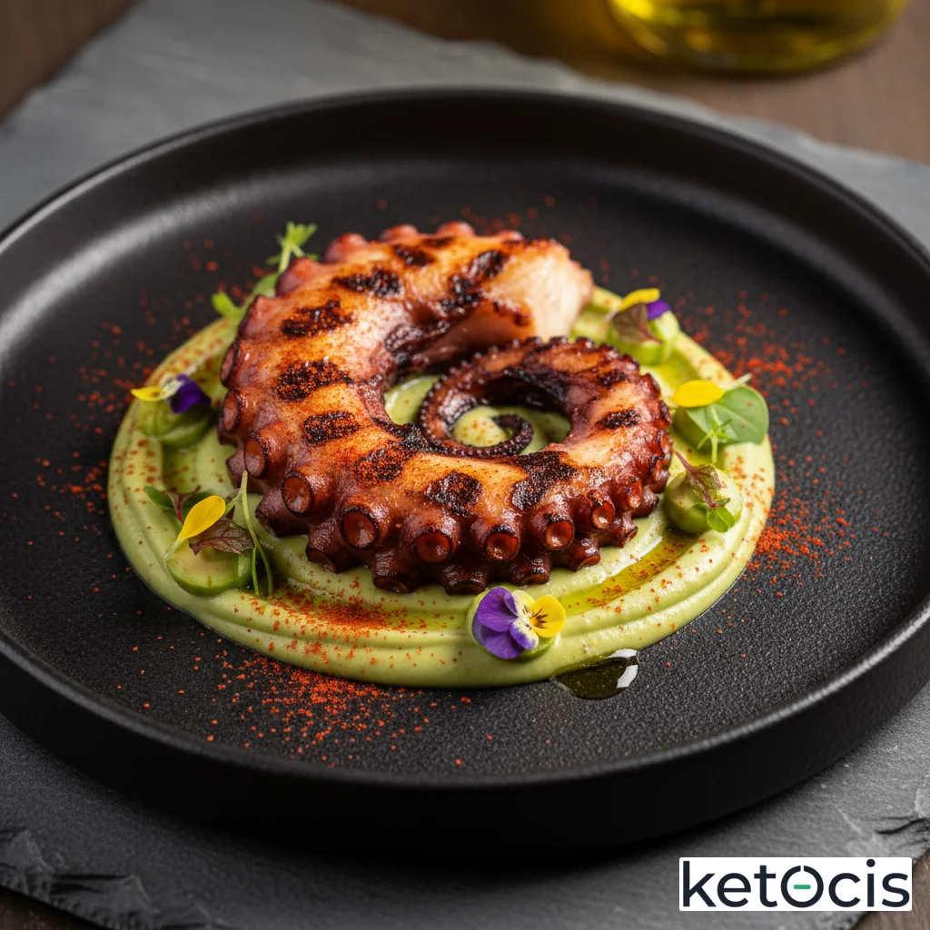 Pulpo a la parrilla con emulsión de aguacate y pimentón ahumado español