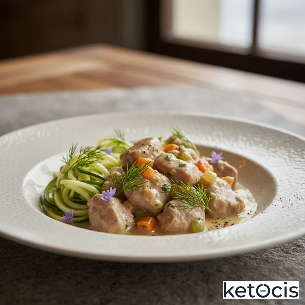 Ragú de ternera blanca estofada para acompañar zoodles crudos