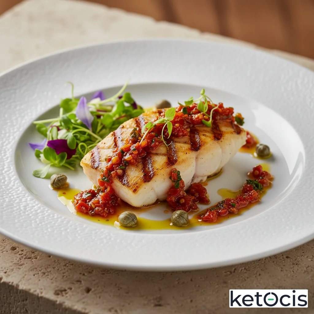 Rape a la plancha con vinagreta caliente de tomate seco y alcaparras