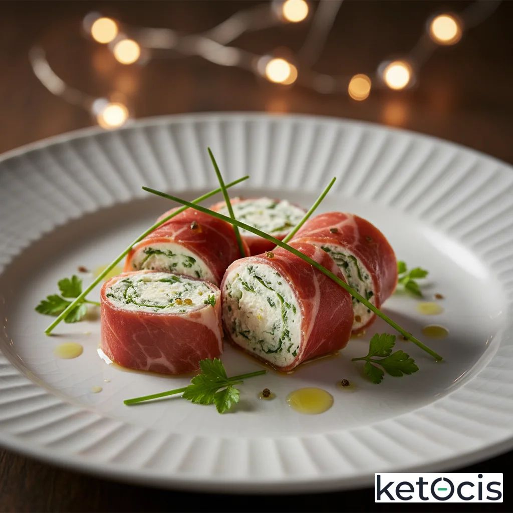 Rollitos de jamón serrano rellenos de queso crema a las finas hierbas