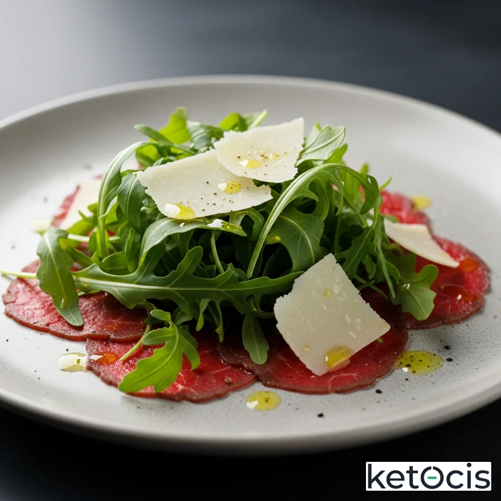 Rúcula fresca con lascas de parmesano y carpaccio de res