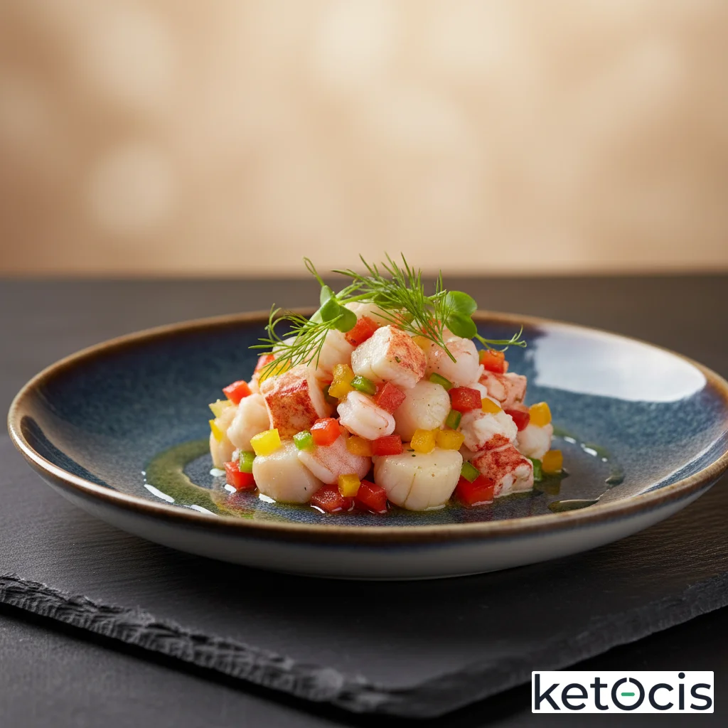Salpicón de mariscos keto con vinagre de manzana y pimientos brunoise