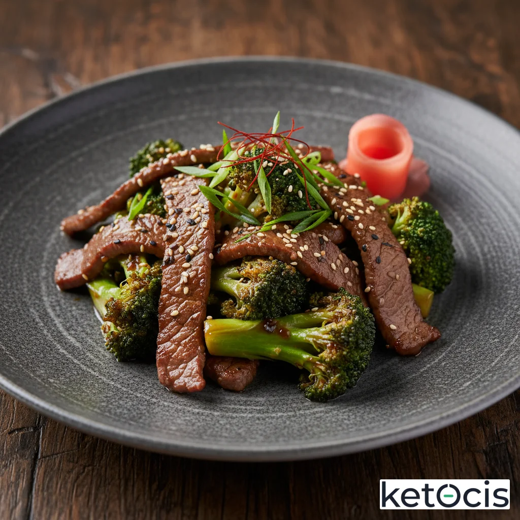 Salteado de tiras de ternera con brócoli al dente y salsa de soja