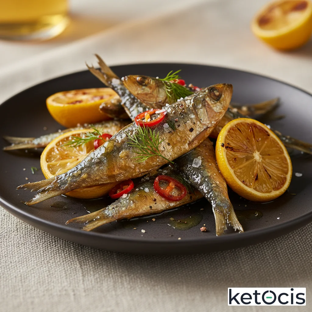 Sardinas al limón cocinadas en freidora de aire con piel crujiente