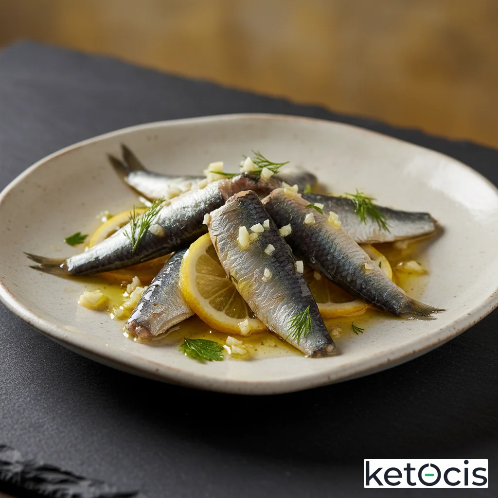Sardinas marinadas en aceite de oliva y limón con ajo picado