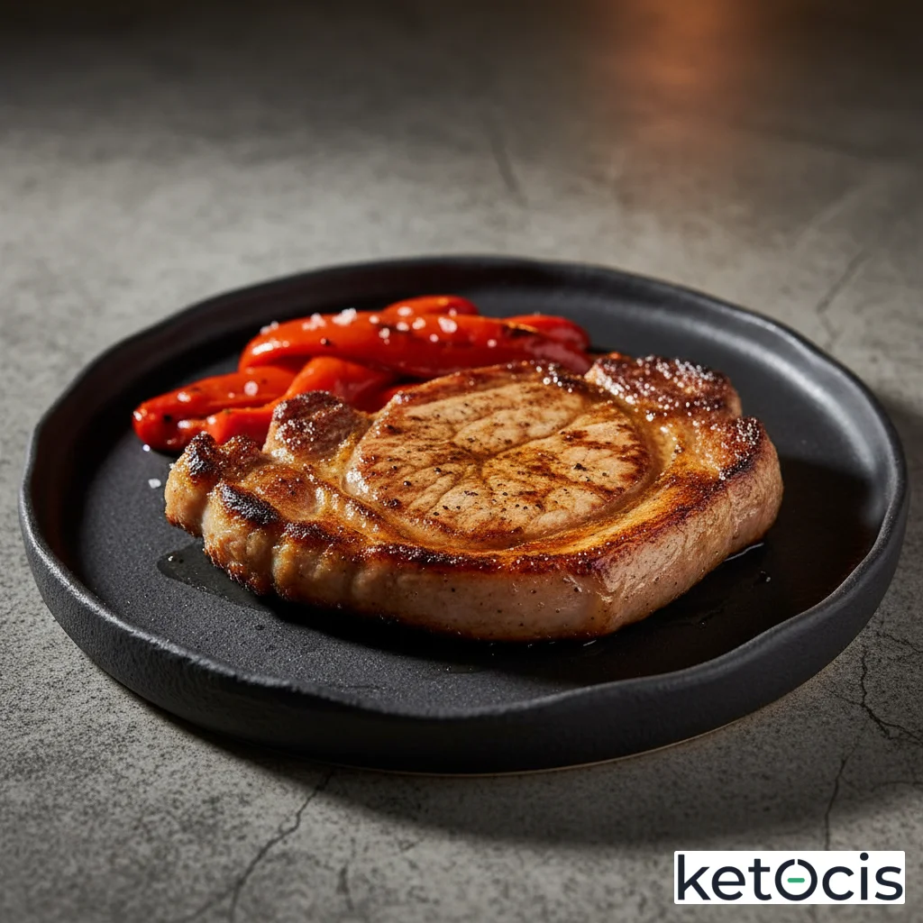 Secreto ibérico a la brasa de encina con pimientos rojos asados al horno