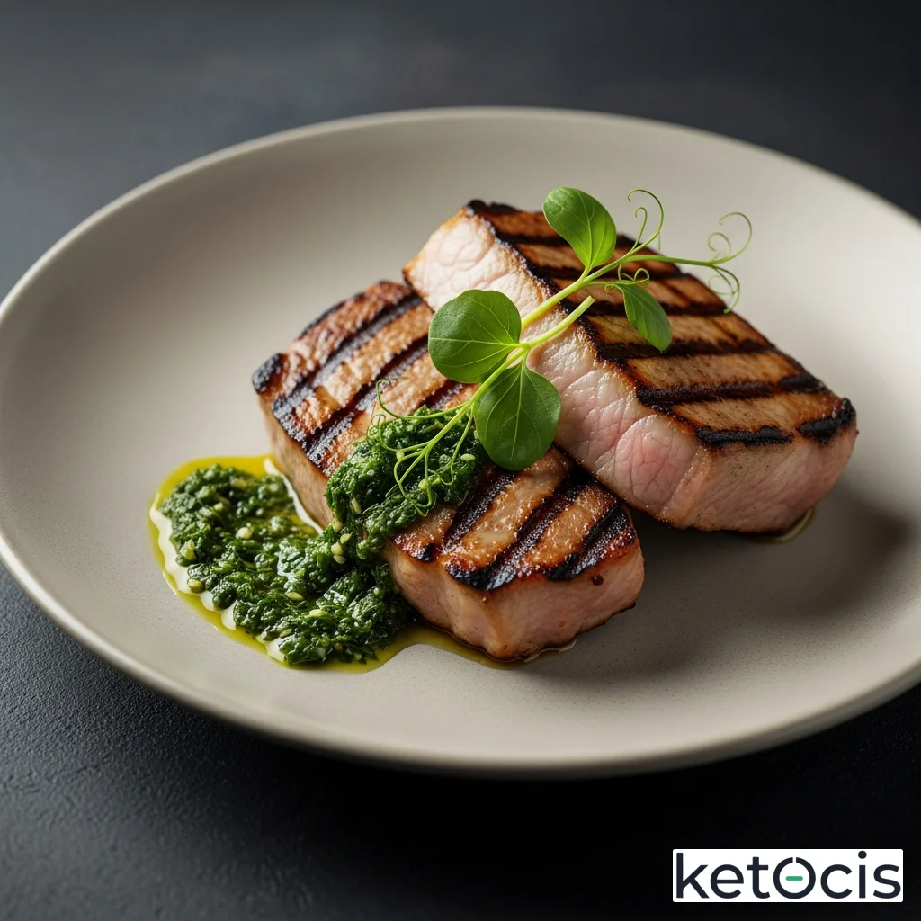 Secreto ibérico a la parrilla con chimichurri verde casero