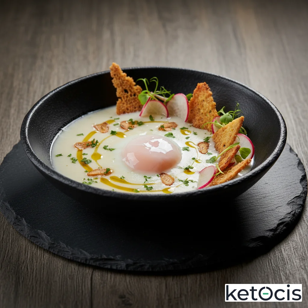 Sopa de ajo tradicional adaptada sin harinas con huevo escalfado