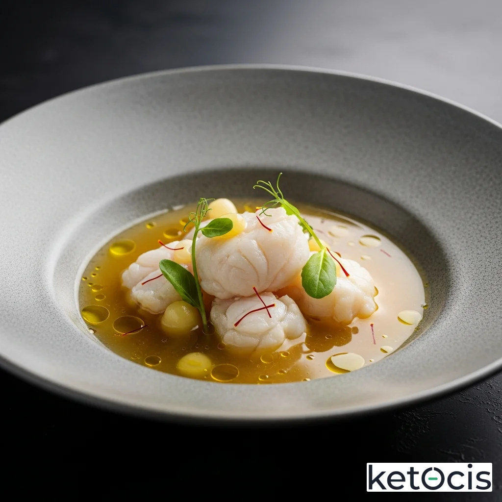 Sopa de pescado casera con trozos de rape y azafrán